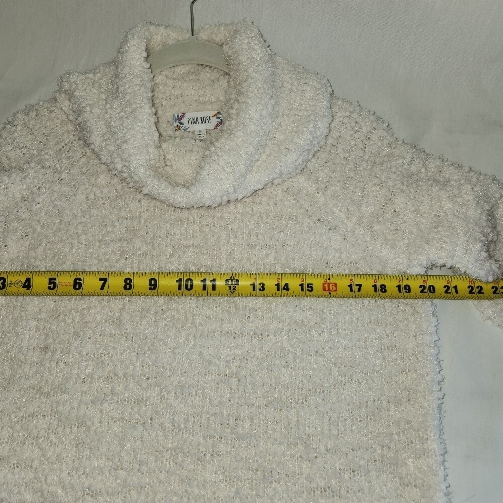 Pink Rose Cowl Neck Boucle Knit Cozy Sweatercream Color Womens Size L - Picture 5 of 6